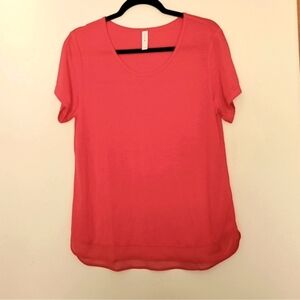 IDEOLOGY Scoop Neck T-shirt, Mesh Trim, Coral/Pink Size Large, Never Worn
